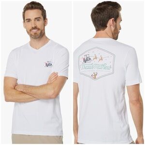 Travis Mathew white crewneck t shirt graphic holiday Santa too drunk to drive